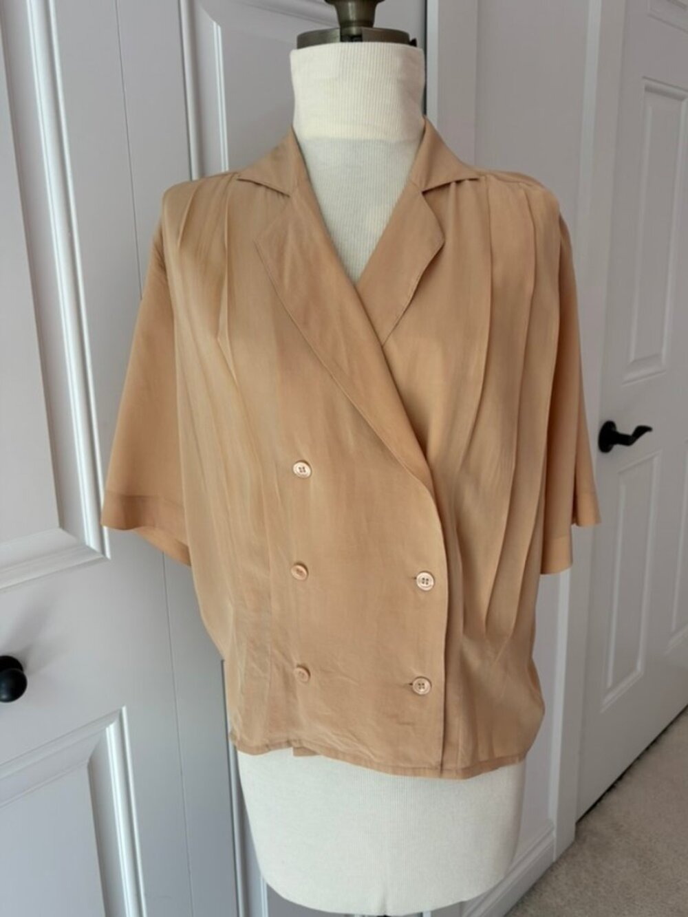 Vintage 1980s or 90s Avon Fashions double-breasted short-sleeve Silk blouse